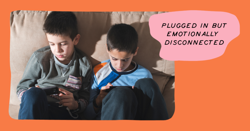 children on their iphone playing games and disconnected from their family